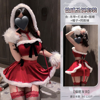 Sexy lingerie with red pom-poms Christmas uniform