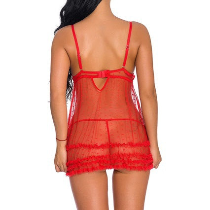 Frayed Edge Hollow Christmas See-through Plus Size Lingerie Nightdress