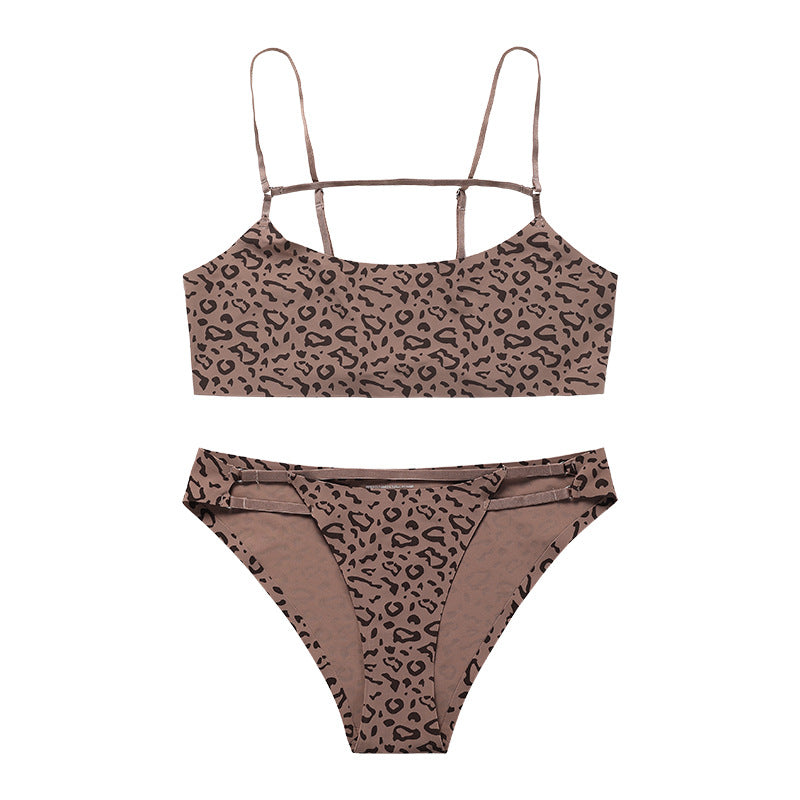 Leopard Print Plus Size Adjustable Bra, Beautiful Back, Gathered, Sexy Seamless