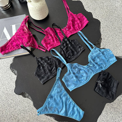 Sexy Ladies Bra Set Thin Lace Striped Underwear
