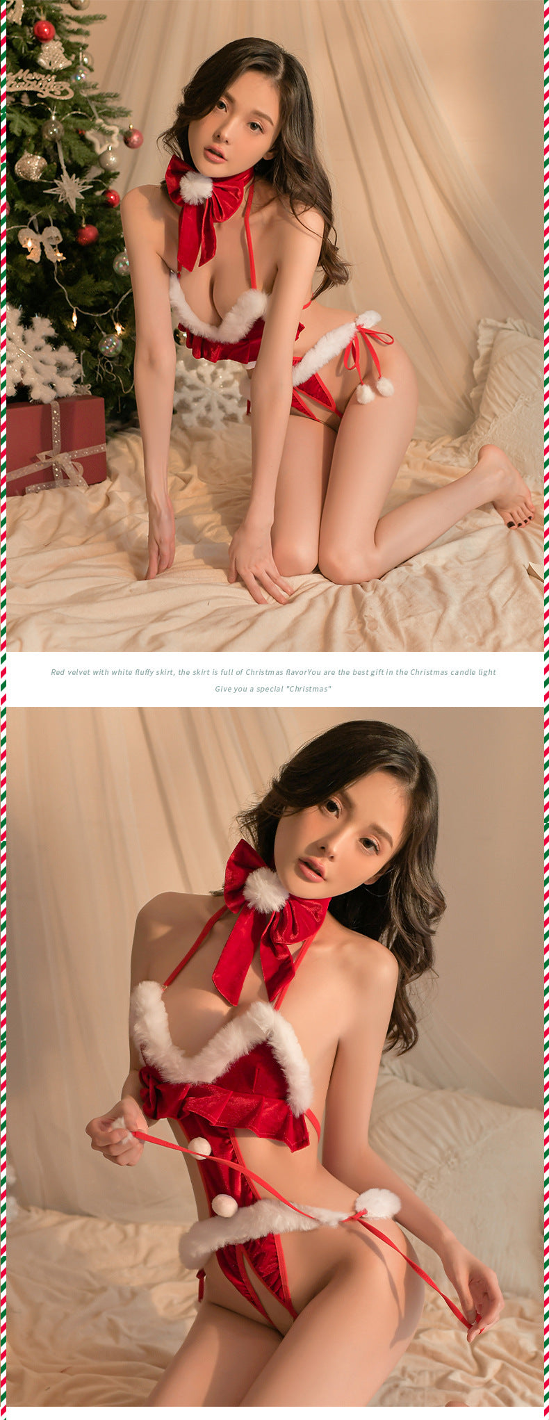Sexy One-Piece Christmas Costume Role Play Hot Passion Open-Crotch Uniform
