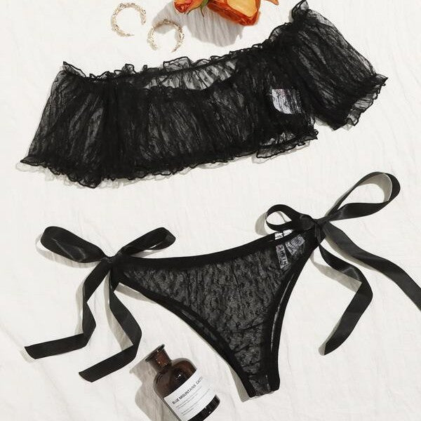 Plus Size Non-Slip Off-Shoulder Tube Top Lace Sexy Lingerie Set