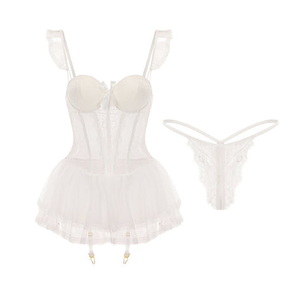 Light Luxury Sexy See-through Mesh with Steel Ring Chest Pad Nightdress