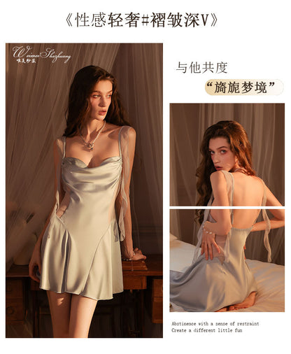 Seductive Satin Nightdress Deep V Backless Fully showcasing a sense of sophistication