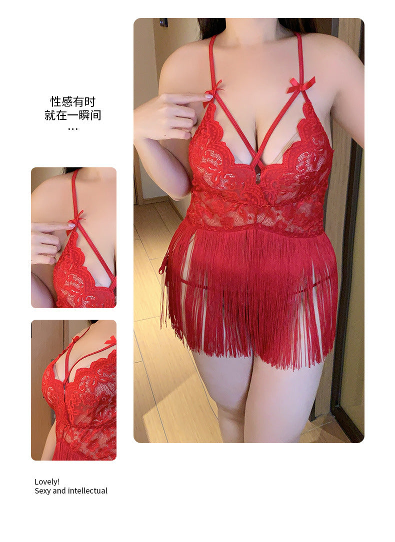 Pure Desire See-through Temptation Tassel Plus Size Nightdress Backless Nightgown