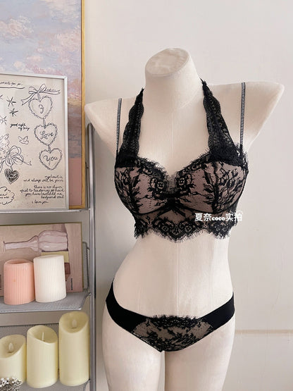 Halter Neck Beauty Back Bra Set Small Chest Gathering Pure Desire Sexy