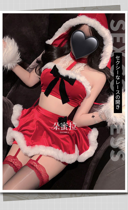 Sexy lingerie with red pom-poms Christmas uniform