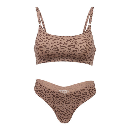 Plus Size Sexy Bra Set Seamless Wireless Small Chest Push-Up Leopard Print Lingerie