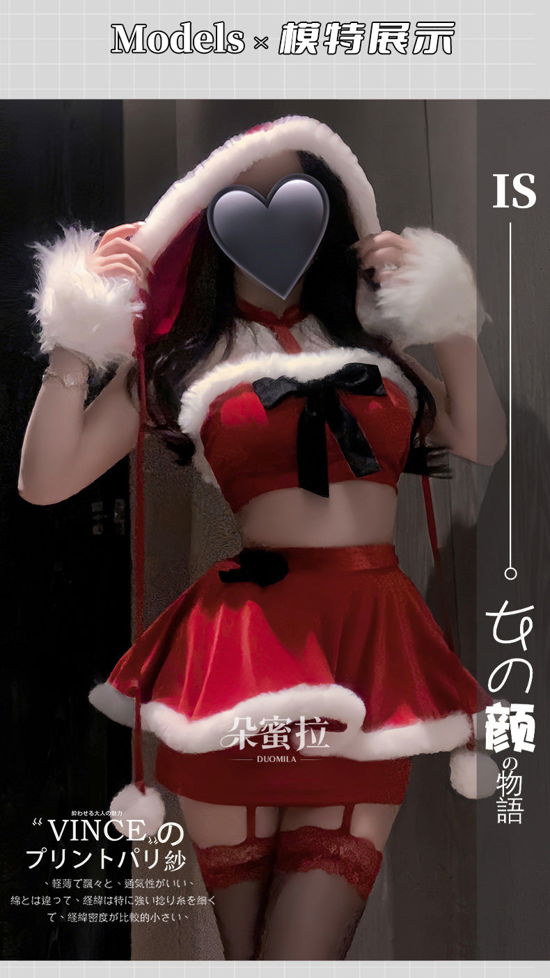Sexy lingerie with red pom-poms Christmas uniform