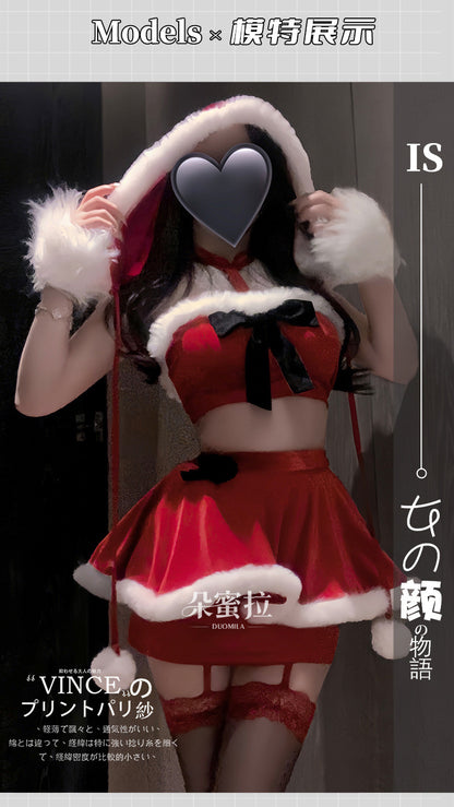Sexy lingerie with red pom-poms Christmas uniform