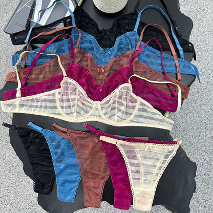 Sexy Ladies Bra Set Thin Lace Striped Underwear
