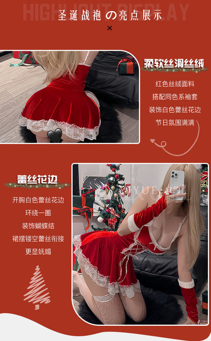 Sexy Christmas Outfit for Women Hot Strap Nightdress Lace Temptation Uniform