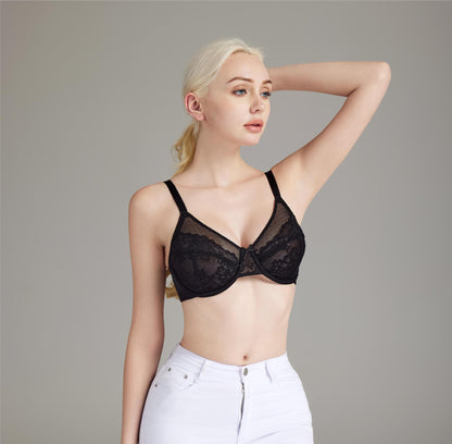 Plus Size Slimming Push-Up Bra Sheer Lace French Style Sexy