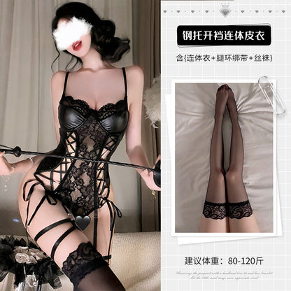 European and American Style One-Piece Lingerie Deep V Gathered Bold Design