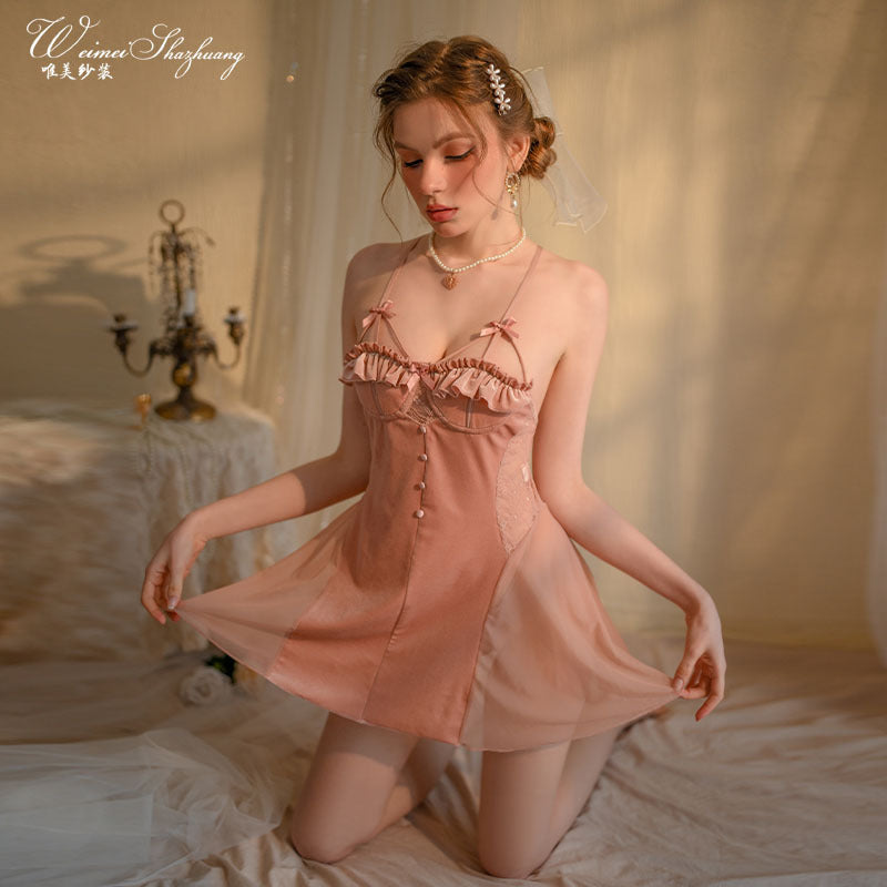 Sexy see-through seductive camisole dress lace nightdress