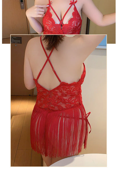 Pure Desire See-through Temptation Tassel Plus Size Nightdress Backless Nightgown