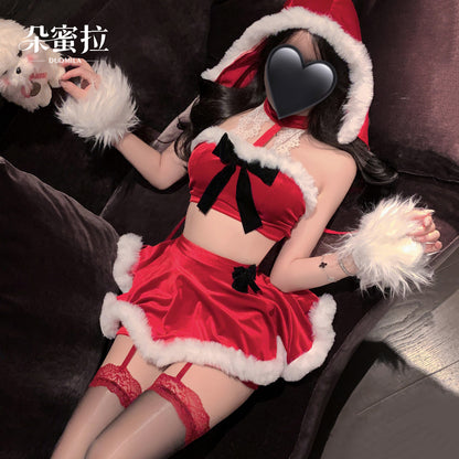 Sexy lingerie with red pom-poms Christmas uniform