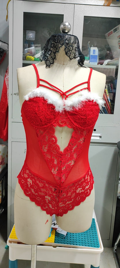 Christmas Sexy Bunny Girl Uniform Temptation Lace See-through Sexy Jumpsuit
