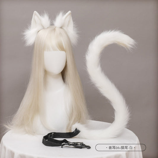 Cute Cat Ear and Tail Set Realistic Plush Handmade Texture