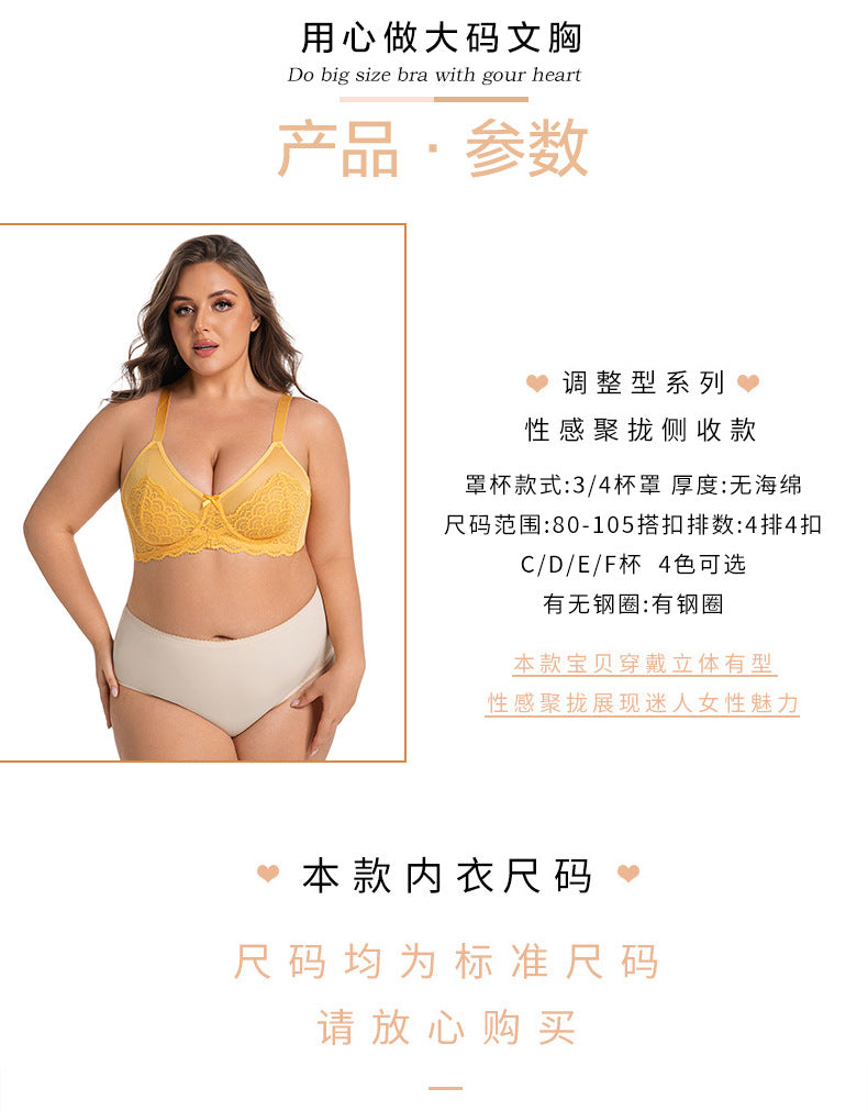 Sexy Lace Bra Plus Size Underwear Ultra-Thin Mesh Push Up Bra