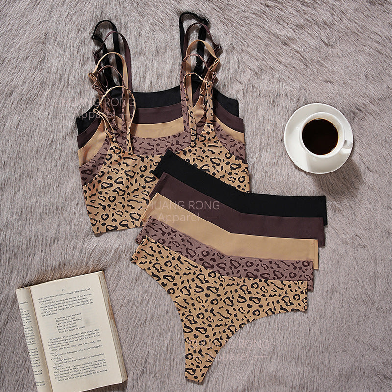 Plus Size Sexy Bra Set Seamless Wireless Small Chest Push-Up Leopard Print Lingerie