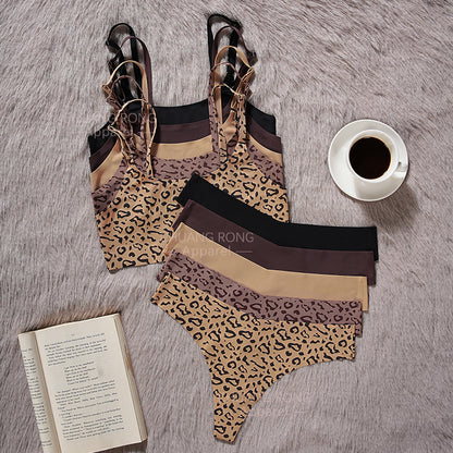 Plus Size Sexy Bra Set Seamless Wireless Small Chest Push-Up Leopard Print Lingerie