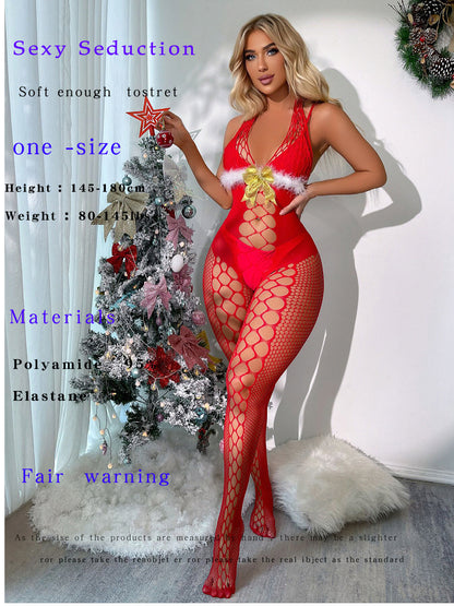 Christmas Nightclub Red One-Piece Tight-Fitting Outfit