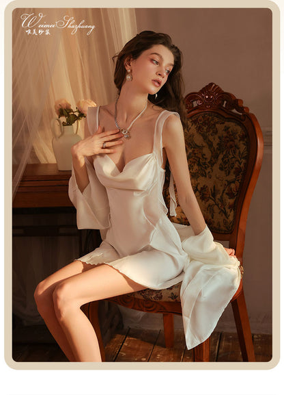 Seductive Satin Nightdress Deep V Backless Fully showcasing a sense of sophistication
