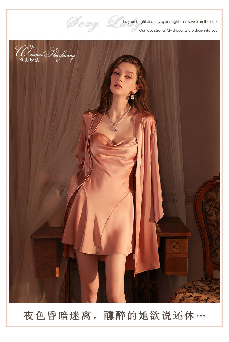 Seductive Satin Nightdress Deep V Backless Fully showcasing a sense of sophistication